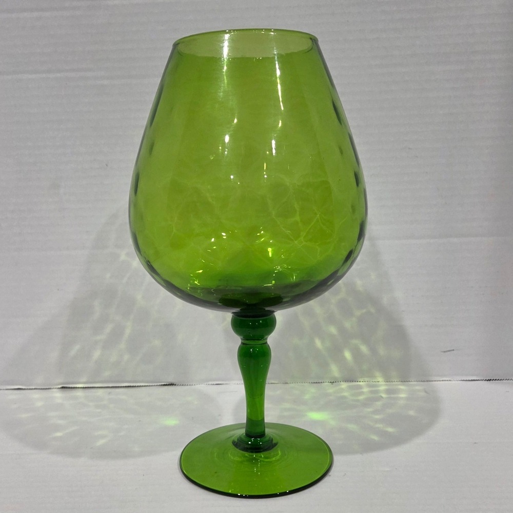 Vintage Green Glass Brandy Snifter Vase Mid Century Modern Oversized 10.5 inch